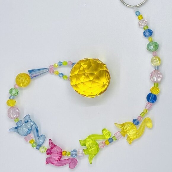 Dinosaur Beaded Suncatcher  - Pastel - Yellow Crystal Prism - Hanging Decor - Picture 1 of 13